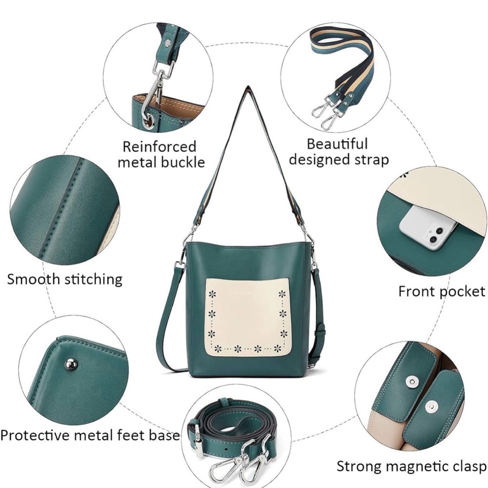 BROMEN Hobo Bags - Vegan Leather Bucket Crossbody Purse - Picture 12 of 13